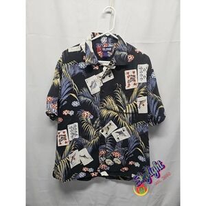 Reel Legends Men's Short Sleeve Tropical Fish Poker Cards Cotton Blend Shirt L